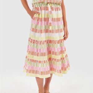 New‎ LIVRO Preppy Spring Pastel Sherbet Confetti Striped Tiered Midi Skirt LARGE